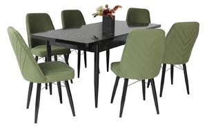 Set masă extensibilă Aris Negru Marmorat cu 6 scaune Ludovic Verde