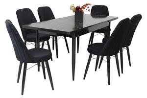 Set masă extensibilă Aris Negru Marmorat cu 6 scaune Minerva Negru