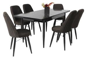 Set masă extensibilă Aris Negru Marmorat cu 6 scaune Minerva Maro Închis