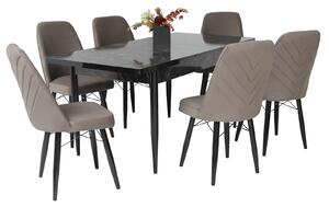 Set masă extensibilă Aris Negru Marmorat cu 6 scaune Ludovic Capucino