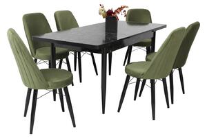 Set masă extensibilă Aris Negru Marmorat cu 6 scaune Minerva Verde
