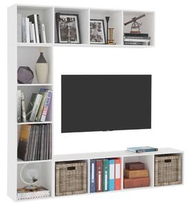 Set bibliotecă/dulap TV, 3 piese, alb, 180 x 30 x 180 cm