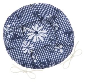 Perna de scaun Bellatex DITA rotundă matlasată Cuburi cu floare albastră, 40 cm