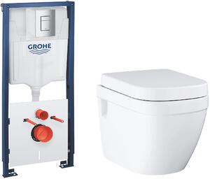 Set vas WC Grohe Euro Ceramic 39703000, cadru încastrat cu buton și sigiliu Grohe Solido 39930000