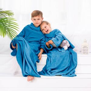 Pătură de decorare cu mâneci Lazy Kids indigo , 90x 105 cm