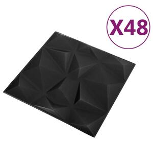 Panouri de perete 3D 48 buc. negru 50x50 cm model diamant 12 m²