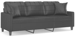 Canapea cu 3 locuri cu pernuțe, negru, 180 cm, piele ecologică