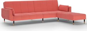 Canapea extensibilă cu 2 locuri/taburet/două perne, roz catifea