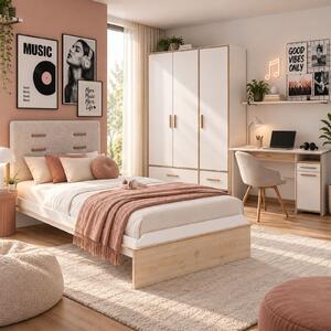 Set mobilier camera copii si adolescenti , Pat 100x200 cm, Dulap 3 usi si Birou