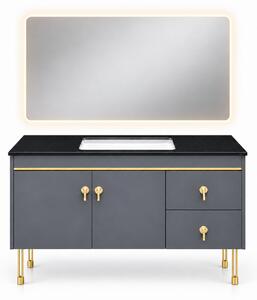 Set mobilier baie NOBLE 100 cm, MDF, blat compozit, lavoar ceramic, oglinda LED, sistem soft-close