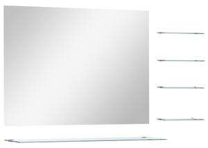 Oglindă de perete cu 5 rafturi, argintiu, 80 x 60 cm