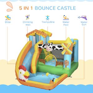 Castel gonflabil pentru copii Outsunny cu tobogan 5 in 1 , trambulina, piscina | Aosom Romania