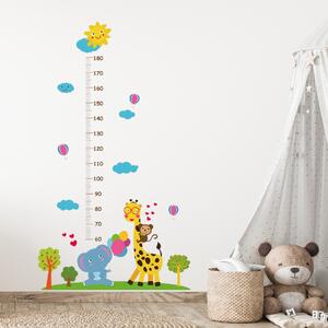 Autocolant de perete "Metru pentru copii - Girafă cu elefant" 177x100cm