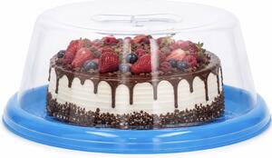 Platou rotund Pufo Cake cu capac transparent pentru servire torturi, prajituri, briose, Ø 30 cm, albastru