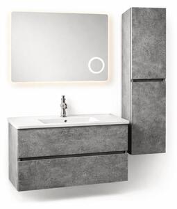 Set Mobilier Baie Stone 80 cm oglinda cu LED, dezaburire si lupa, lavoar ceramic, soldat inclus, MDF total