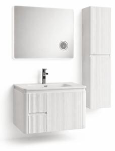 Set Mobilier Baie CAPPADOCIA Riflat 80 cm alb, oglinda 70 sau 80 cm cu LED, dezaburire si lupa, lavoar ceramic, soldat inclus. 70 CM