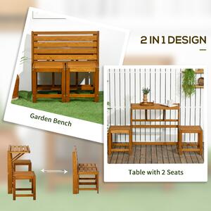 Outsunny Set Masa de Gradina si 2 scaune, Banca de gradina din lemn 2 in 1 pentru terasa, veranda si balcon | AOSOM RO