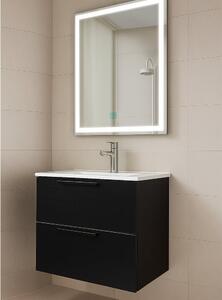 Set Mobilier Baie Suspendat 60 cm – cu Lavoar Ceramic Slim si Oglinda LED, MDF total Negru