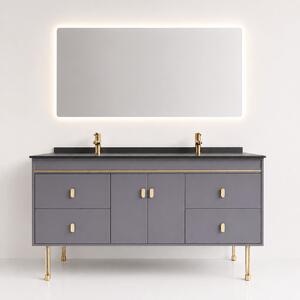 Set Mobilier baie NOBLE 150 cm, MDF, blat ceramic, oglinda LED, sistem soft-close