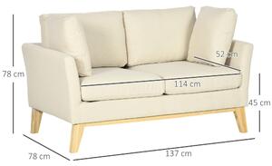 HOMCOM Canapea pentru 2 persoane pentru sufragerie, canapea mica, canapea tapitata cu 2 perne decorative, bej | AOSOM RO