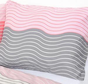 Goldea lenjerie de pat din 100% bumbac deluxe - model 1101 valuri roz și gri 140 x 200 și 50 x 70 cm