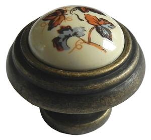 Buton bronz antichizat cu floare maro #34 mm