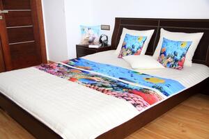 Cuvertură de pat albastru-crem pentru camera copiilor cu imprimeu fundul mării Lăţime: 170 cm | Lungime: 210 cm