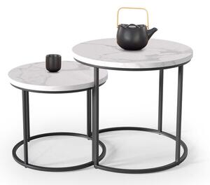 Set de măsuțe de cafea Houston 951, Marmură albă, Negru, Metal, 45cm