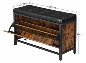 Banca cu pantofar TAYLOR 80x30 cm, maro rustic/negru