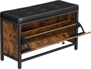 Banca cu pantofar TAYLOR 80x30 cm, maro rustic/negru