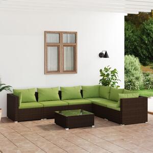 Set mobilier de grădină cu perne, 7 piese, maro, poliratan