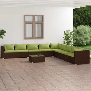 Set mobilier de grădină cu perne, 10 piese, maro, poliratan