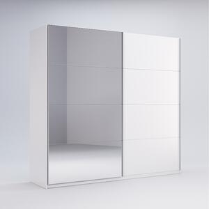 Dulap cu usi glisante CERTEZA cu oglinda, 200x211,5x61,5, alb/alb luciu