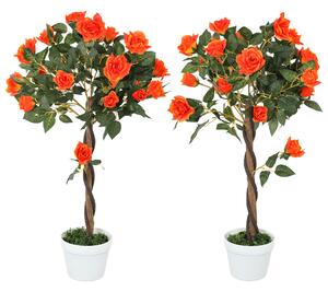 Outsunny Plantă Artificială de Trandafir cu 21 de Flori Ø18x90 cm Portocaliu cu Vas | Aosom Romania