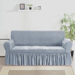 Husa elastica pentru canapea 3 locuri, cu volanas, model Jacquard, Gri in dungi