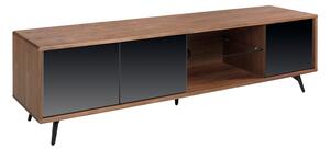 Comoda TV design LUX cu 3 usi negre efect de oglinda Walnut