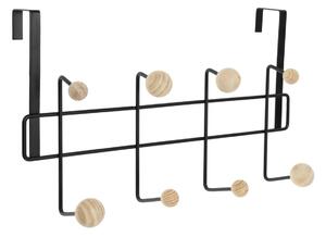 Cuier cu suport pentru ușă din metal negru, cu butoni din lemn 40x22 cm