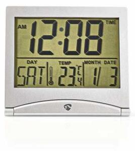 Ceas desteptator digital pentru calatorie Nedis, data temperatura, argintiu