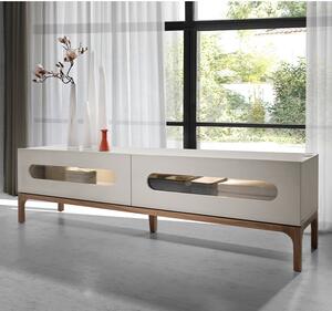 Comoda TV design modern cu iluminare interioara Gray and Walnut