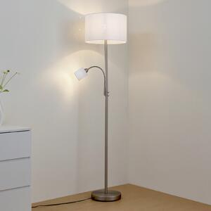 Lindby Lampadar Jaileen, albă, textilă, 170 cm, lumină de citit, Alb, Camera de zi / sufragerie, Țesătură / Textil, Modern