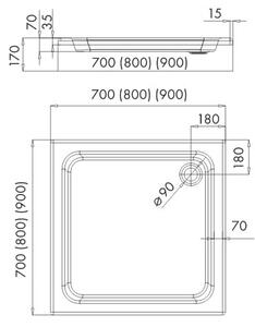 Schedpol Grando Plus cădiță de duș pătrată 70x70 cm alb 3.0121