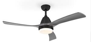 Lustra LED cu Ventilator si telecomanda, lame din lemn, Aspas negru/gri