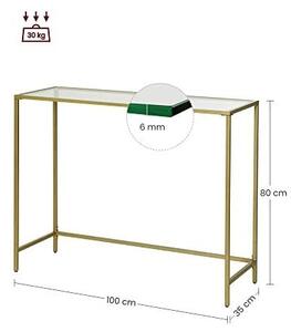 Consola din sticla securizata, Vasagle, 1 raft, 35 x 100 x 80 cm, LGT26G, Auriu