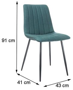 Scaun dining, tapiterie stofa, inaltime totala 91 cm, latime 43 cm, picioare metalice negre, stil elegant, verde