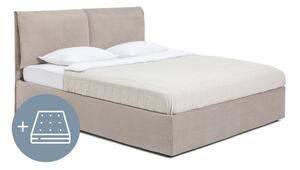 Pat dublu tapițat taupe cu spațiu de depozitare cu saltea / somieră 160x200 cm Thessa Pillow - Bonami Selection