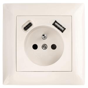 Priză simplă cu împământare + USB-A USB-C OSTE JNH004-G Beige