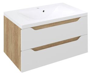 Sapho Sapho, dulap pentru lavoar WAVE 79,7x45x47,8cm, alb/stejar Alabama, WA080-3022