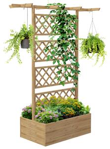 Outsunny Ghiveci din Lemn cu Spalier, Inaltat, Protectie Privata pentru Cultivarea Legumelor, Ton Natural | Aosom Romania