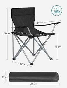 Set 2 scaune camping pliabil, Songmics, Negru, 84x52x81 cm