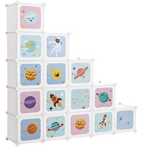 Set 15 cuburi modulare din plastic pentru depozitare, Songmics, Alb, 123x31x123 cm